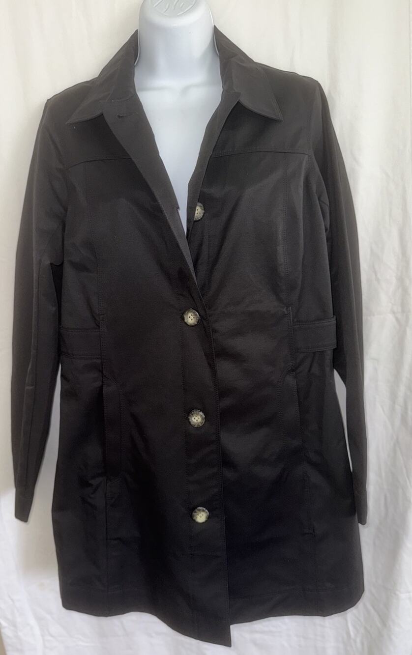 Eddie Bauer Women's S Midi Black Trench Raincoat Cotton Nylon Chic Classic City